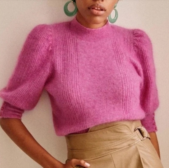 Sezane Sweater Sezane Rosalie Puff Sleeve Sweater Sezane Jumper Retro Knit Top - Picture 1 of 12